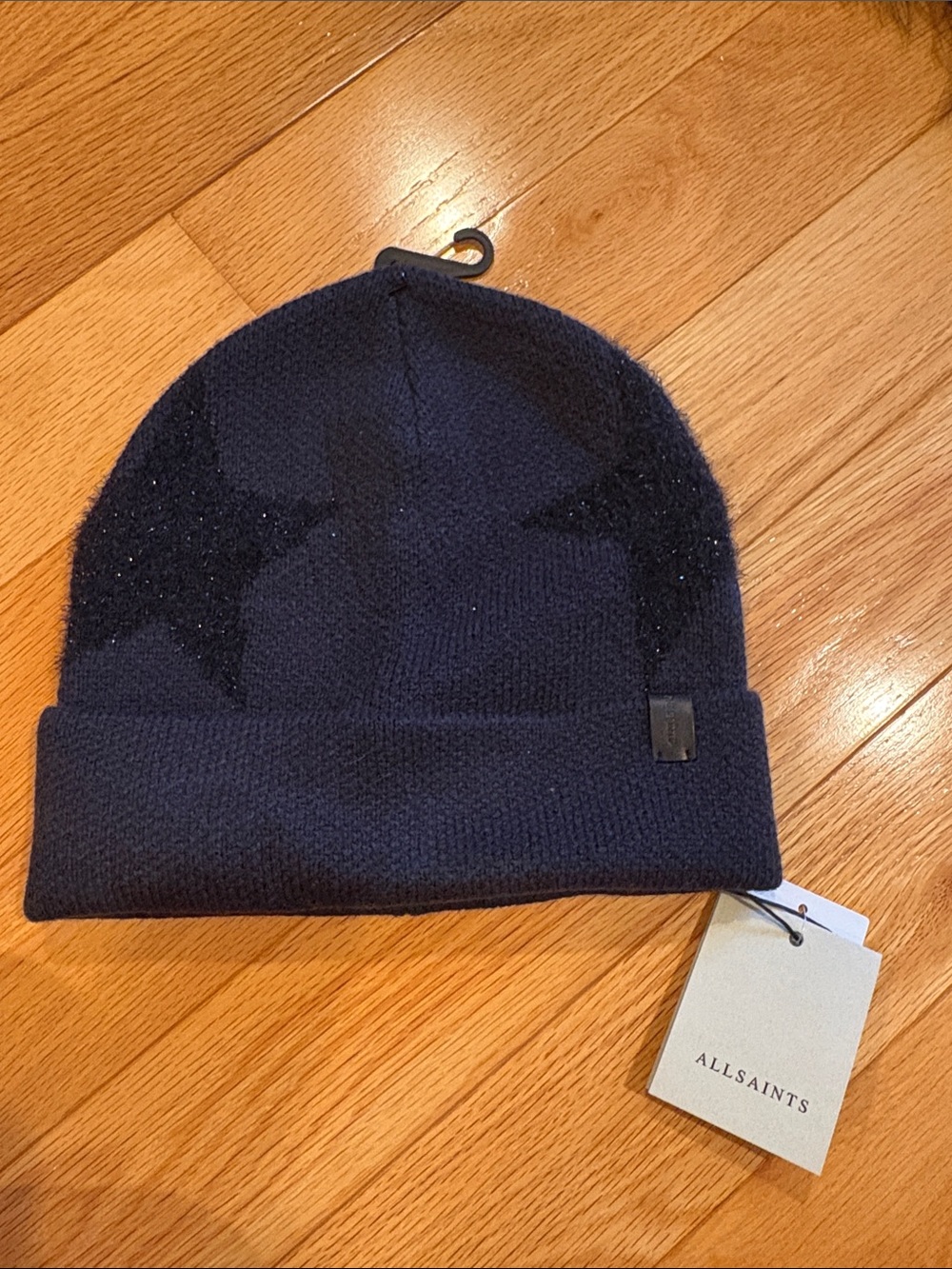 AllSaints Navy Metallic Star Beanie Collegiate Blue